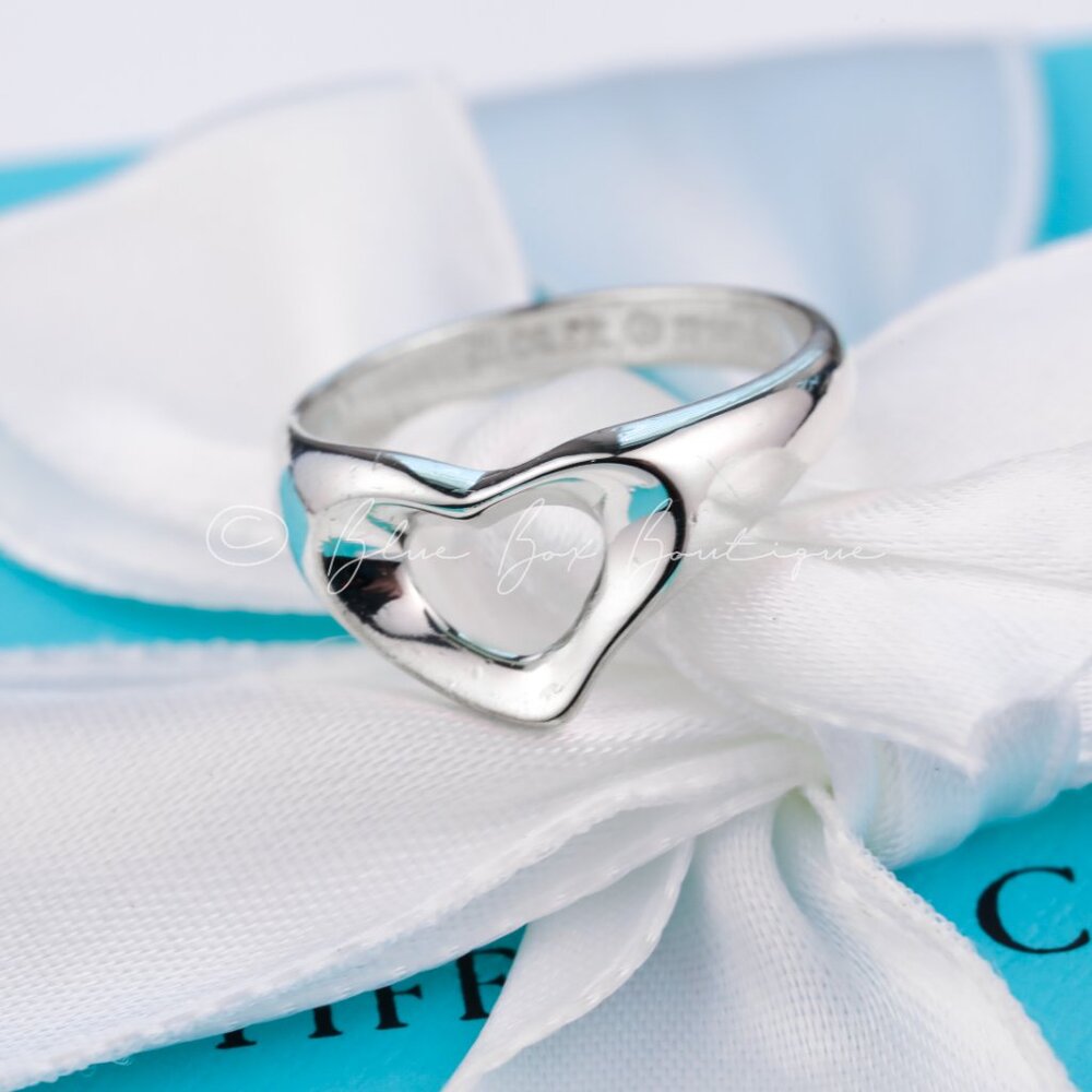 Tiffany & Co. Heart Ring Elsa Peretti Open Heart Ring Size 5.5 Silver w/Pouch - Picture 3 of 7